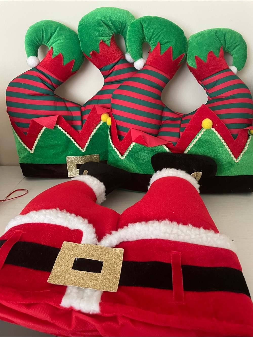 Festive Elf & Santa Plush Holiday hat Set - Red, Green, Black, Gold